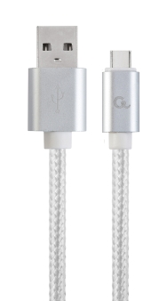 Pleteni ojacani Type-C USB kabal sa metalnim konektorima, 1.8 m, silver