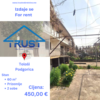 Dvosoban stan 60m2, Tolosi, Podgorica, Izdavanje