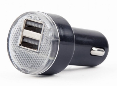 2-portni USB punjač za auto, 2,1 A, crni