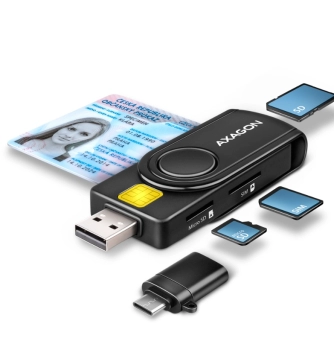 Axagon kompaktni putni USB-A + USB-C kontakt Smart / ID kartica i čitač SD / microSD / SIM kartica.